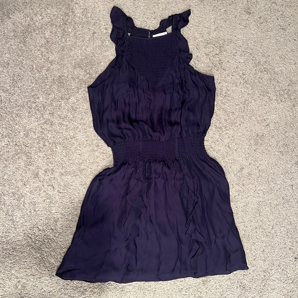 $328 Parker Cosmo Blue Ruffle Smocked Dress size Small